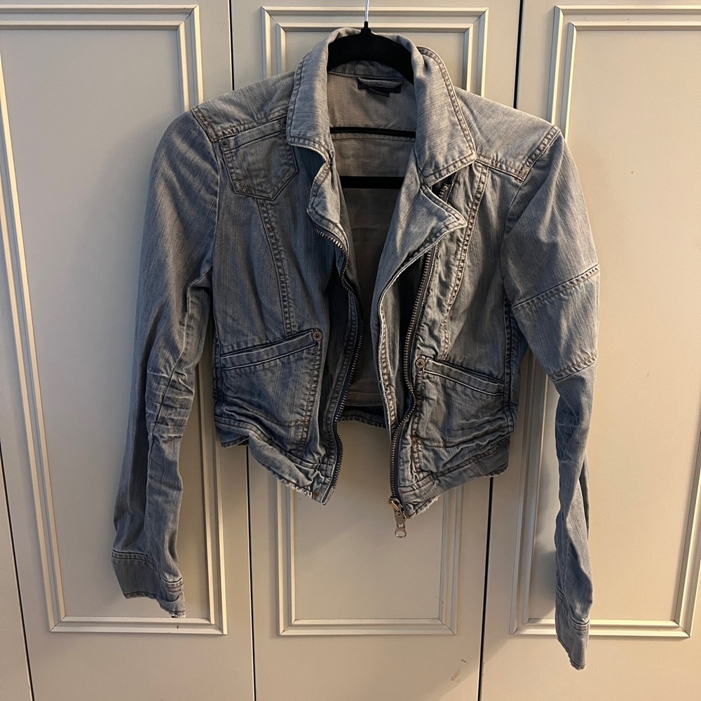 A/X Armani Exchange Vintage Y2K Light Wash Denim Moto Jacket - XS
